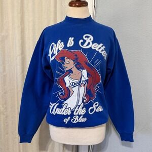 Hanes Ariel Little Mermaid LA Dodgers Royal Blue Sweatshirt Women Small EcoSmart